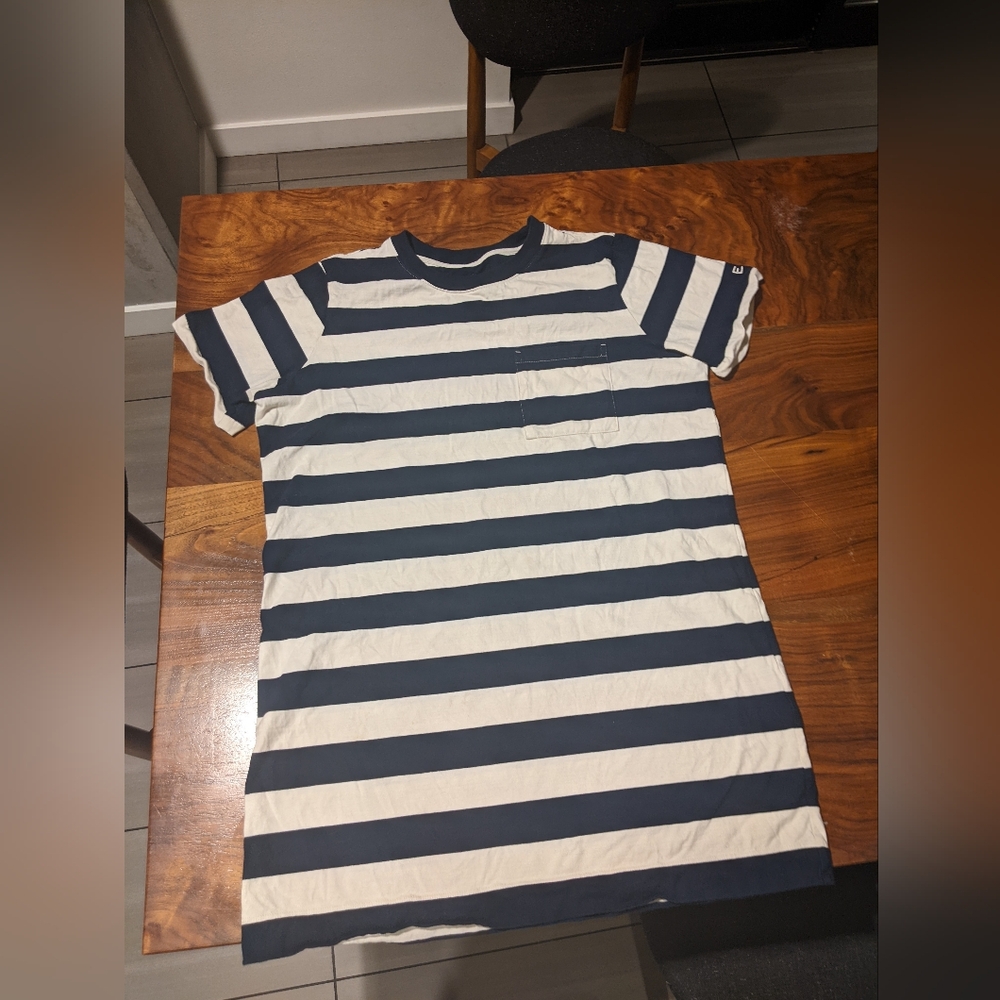 Everlane - The Organic Cotton Weekend Tee Dress | Large | Navy & Canvas Stripe - Picture 15 of 16